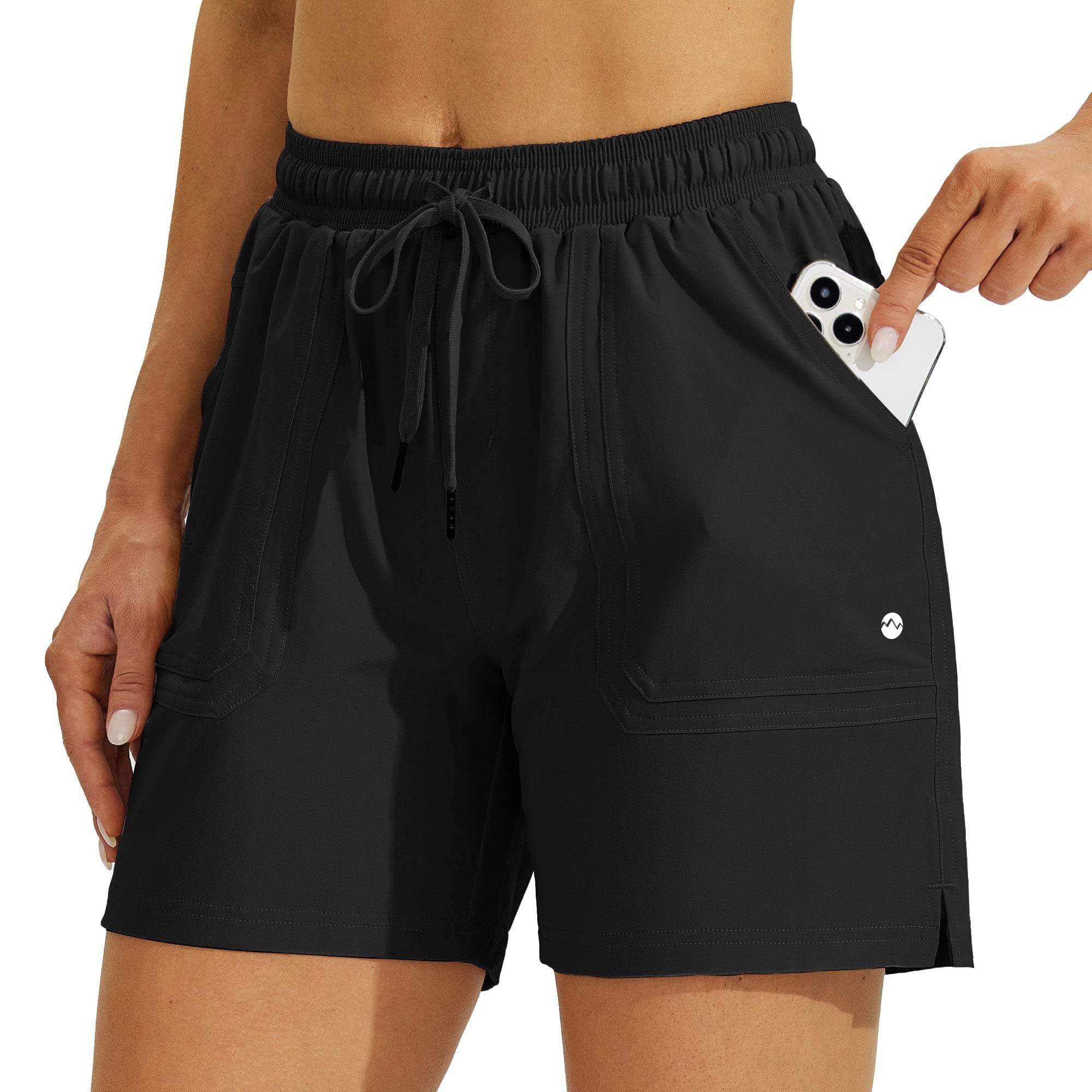 Willit Women's 5" Hiking Shorts Golf Athletic Outdoor Shorts Quick Dry Workout Summer Water Shorts with Pockets Black L