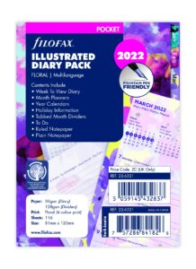 filofax pocket illustrated floral week on 2 pages 2022 diary pack, 22-6321