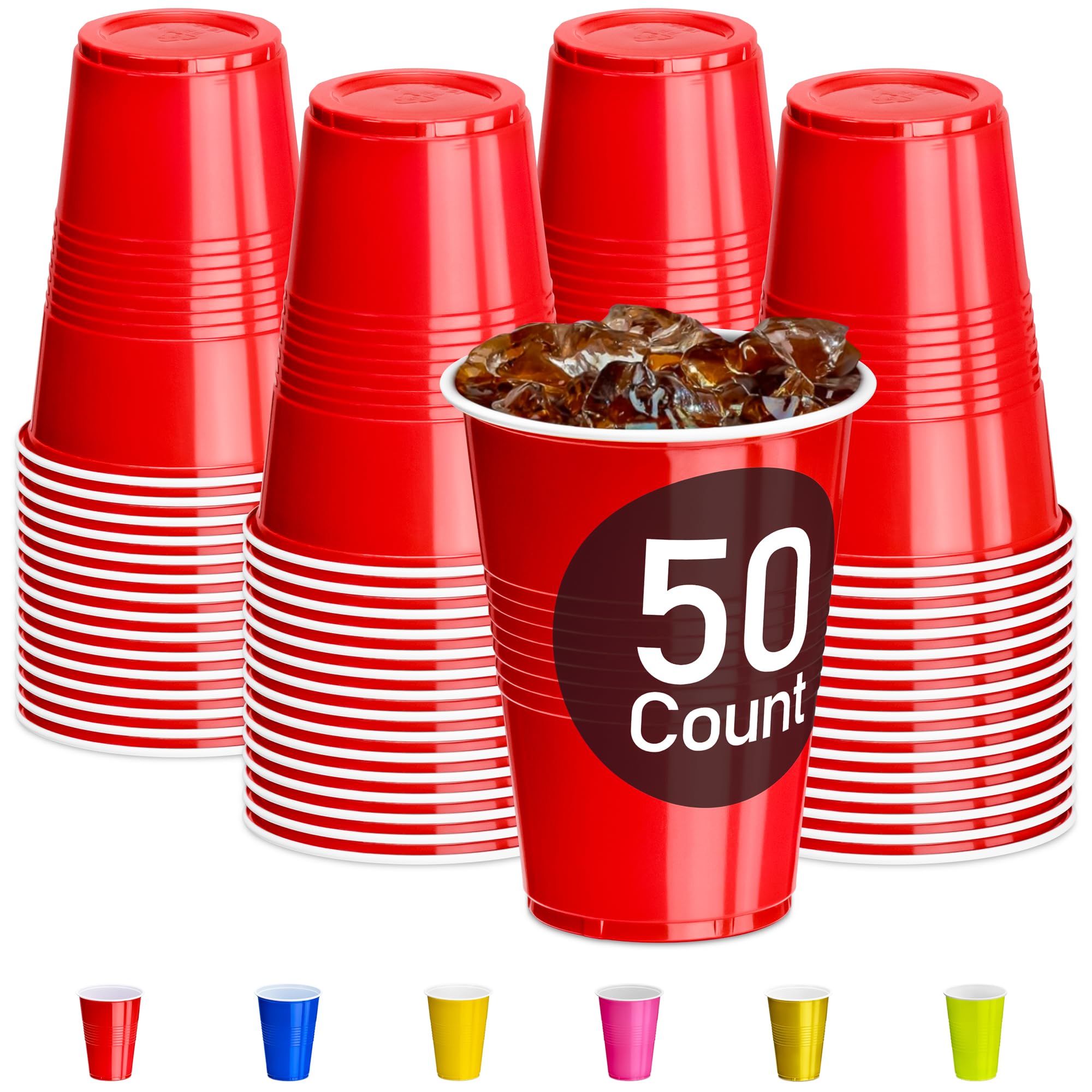 DecorRack Red Plastic Cups, 9 oz Disposable Cups (50 Count)