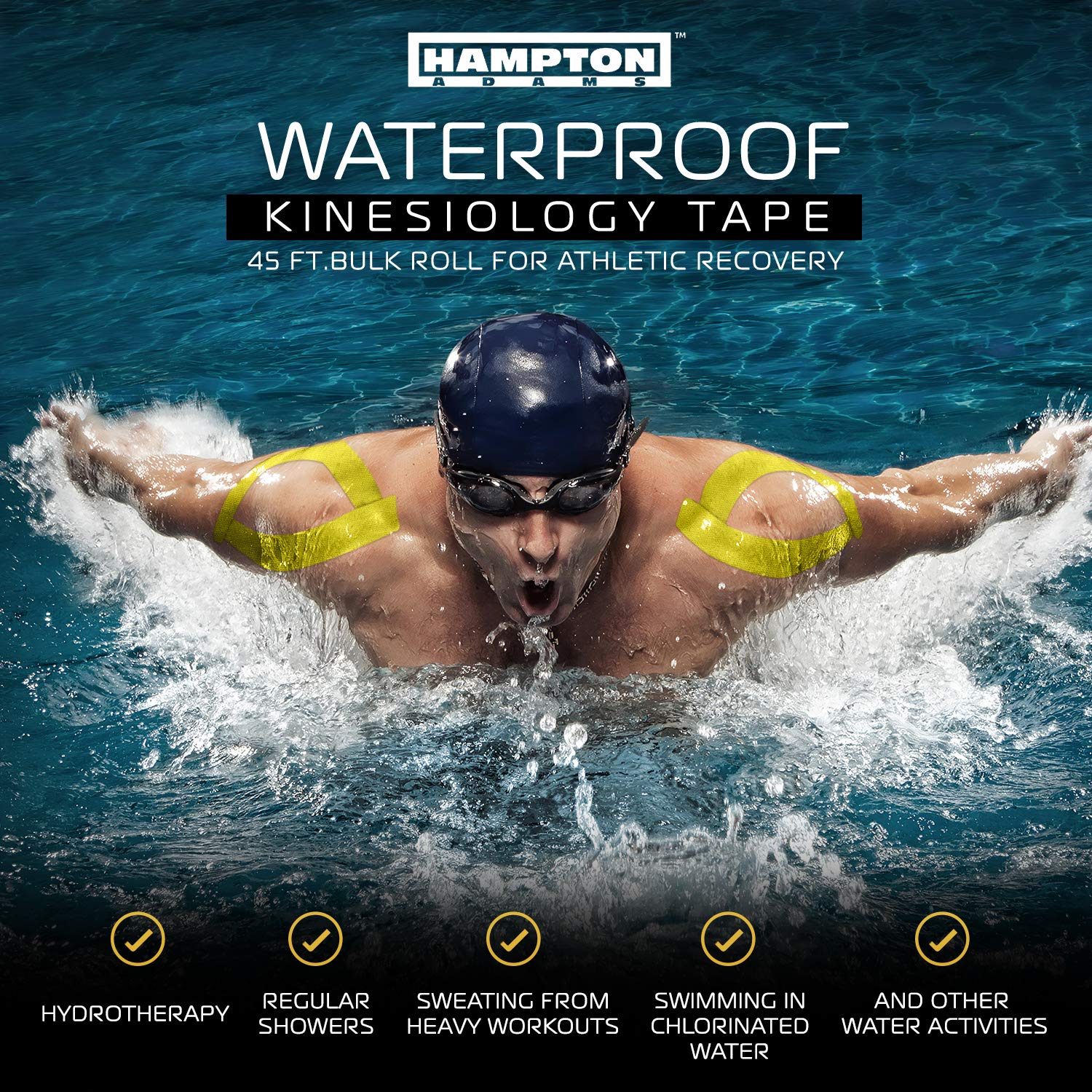 (135 Feet) Bulk Kinesiology Tape Waterproof Roll Sports Therapy Support for Knee, Muscle, Wrist, Shoulder, Back/Original Uncut Premium Therapeutic Elastic & Hypoallergenic Cotton - (Yellow)