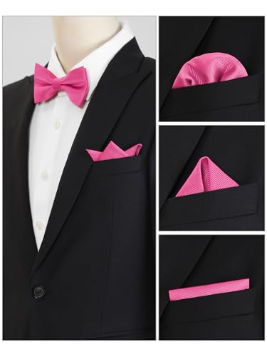 Allegra K Men's Solid Color Pre-Tied Bow Tie with Matching Pocket Square Set for Wedding Party One Size Hot Pink