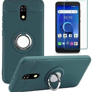 P/N BLU View 2 Case with Tempered Glass Screen Protector, Rotating Ring [Magnetic Car Mount] [360°Kickstand] Holder [Fashion] Soft TPU Protection Cover Case for BLU View 2 (Army Green)