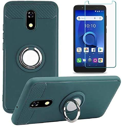 P/N BLU View 2 Case with Tempered Glass Screen Protector, Rotating Ring [Magnetic Car Mount] [360°Kickstand] Holder [Fashion] Soft TPU Protection Cover Case for BLU View 2 (Army Green)