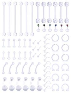 vsnnsns 14g-20g body jewelry piercing lot acrylic clear piercing retainer flexible nose lip tongue eyebrow septum ring cartilage tragus earrings navel belly button rings barbells body jewelry 72pcs