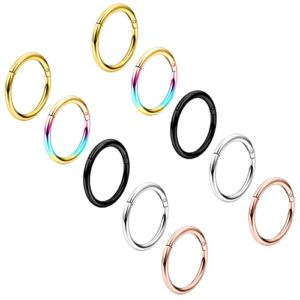 vsnnsns 16g stainless steel hinged segment clicker nose rings hoops septum jewelry lip ring hoop cartilage tragus conch helix rook hoop earrings piercing jewelry for women men 10mm mix colro 16 gauge