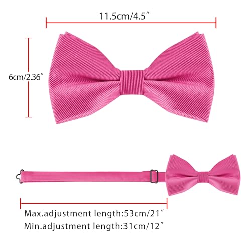 Allegra K Men's Solid Color Pre-Tied Bow Tie with Matching Pocket Square Set for Wedding Party One Size Hot Pink