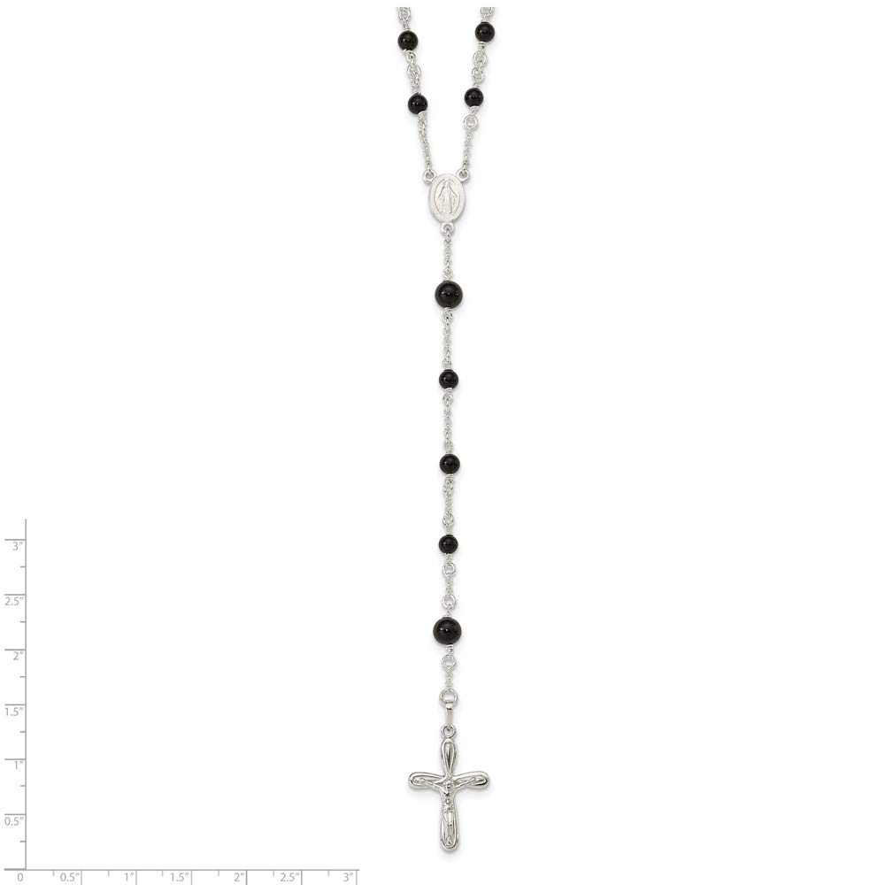 Sterling Silver Polished Black Onyx Rosary Necklace QQH4998