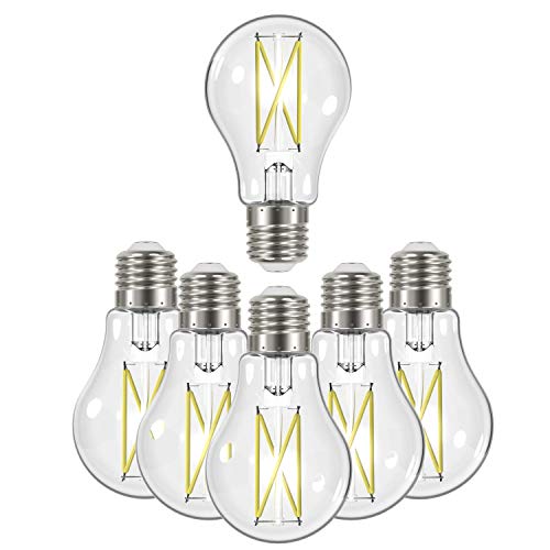 Satco Dimmable Led Filament Lamps, S12416, High Lumens, 8 Watt, A19; Clear; Medium Base; 3500K; 90 CRI; 120 Volt for use at Residential, Hospitality, Display and Commercial (6 LED Light Bulbs)