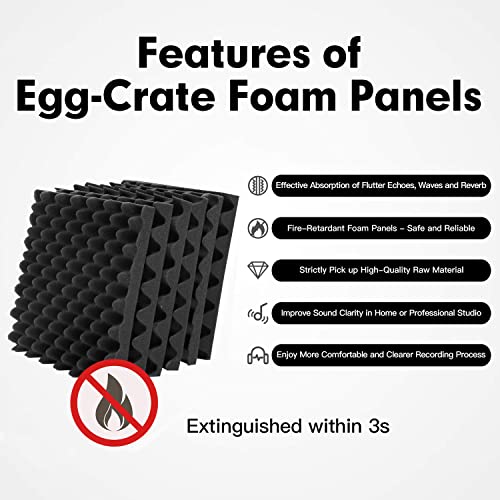 12 Pack-12x12x1.18 Inches Black Egg-crate Acoustic Foam Panels,Studio Foam Panels Meant for Echo Absorption, Acoustic Panels for Home Office, Sound Absorbing Panels(12x12x1.18 Inches, Black)