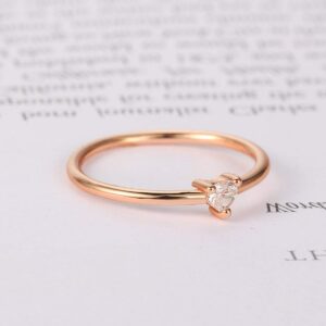 hsiyyecg Women's Heart-Shaped CZ Crystal Ring in Rose Gold Minimalist, Delicate Plain Band Knuckle Stacking Midi Jewelry (US Size 10)