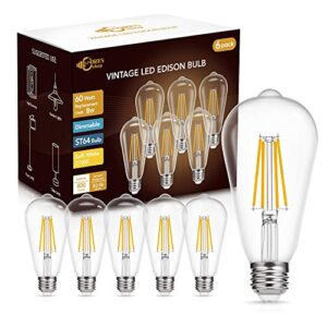 doresshop dimmable st64 led edison bulbs, 8w vintage led edison bulbs, equivalent 60w, warm white 2700k, 800lm, e26 base decorative led filament bulbs for cafe patio, 6 pack