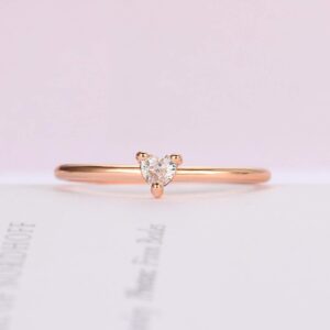 hsiyyecg Women's Heart-Shaped CZ Crystal Ring in Rose Gold Minimalist, Delicate Plain Band Knuckle Stacking Midi Jewelry (US Size 10)