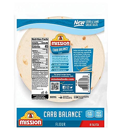 Mission Carb Balance Fajita Tortillas,Low Carb,Keto,8 Ounce (Pack of 2)