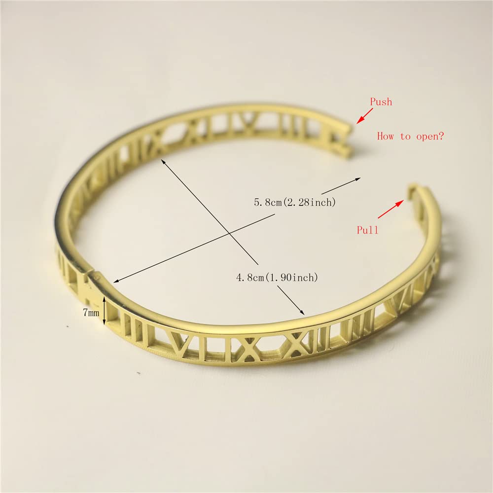 AIKESIWAI Roman numeral series hollow carved bracelet, fashionable women's bracelet, Roman numeral bracelet, three-color Roman bracelet (Gold)