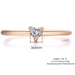 hsiyyecg Women's Heart-Shaped CZ Crystal Ring in Rose Gold Minimalist, Delicate Plain Band Knuckle Stacking Midi Jewelry (US Size 10)