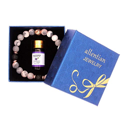 allentian Lava Rock Aromatherapy Diffuser Bracelets, Crystals Stones Jewelry Calming Beaded Bracelets for women, Lavender Essential Oil Bracelet, Stress Relief Gifts for Women