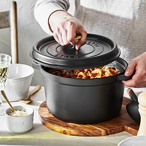 Staub Cast Iron Dutch Oven 5-qt Tall Cocotte, Made in France, Serves 5-6, Matte Black