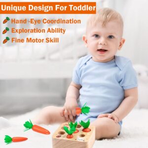 wooden montessori toys for toddlers 1-3 years old, carrot toys shape size sorting game, baby easter toys for fine motor skill, great baby easter gifts birthday gift toys