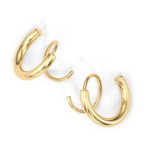 spiral hoop twist double earrings - 14k gold helix spiral earrings, double piercing earrings, faux double hoop earrings, tiny twist earrings for women (gold - 2.5mm)