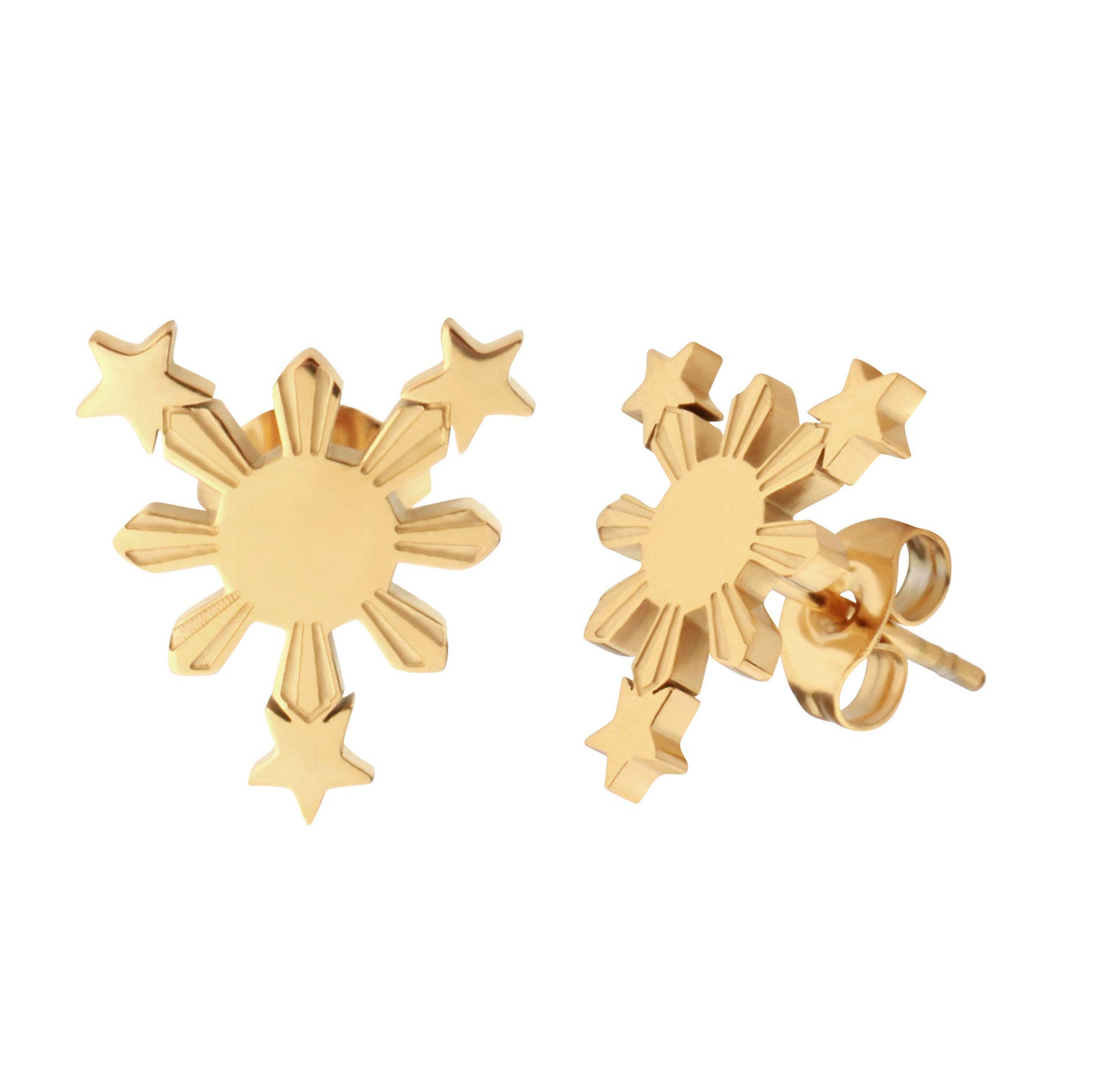 Philippines Sun and Stars stud earrings, Filipino heritage jewelry, Pinay pride (Gold)