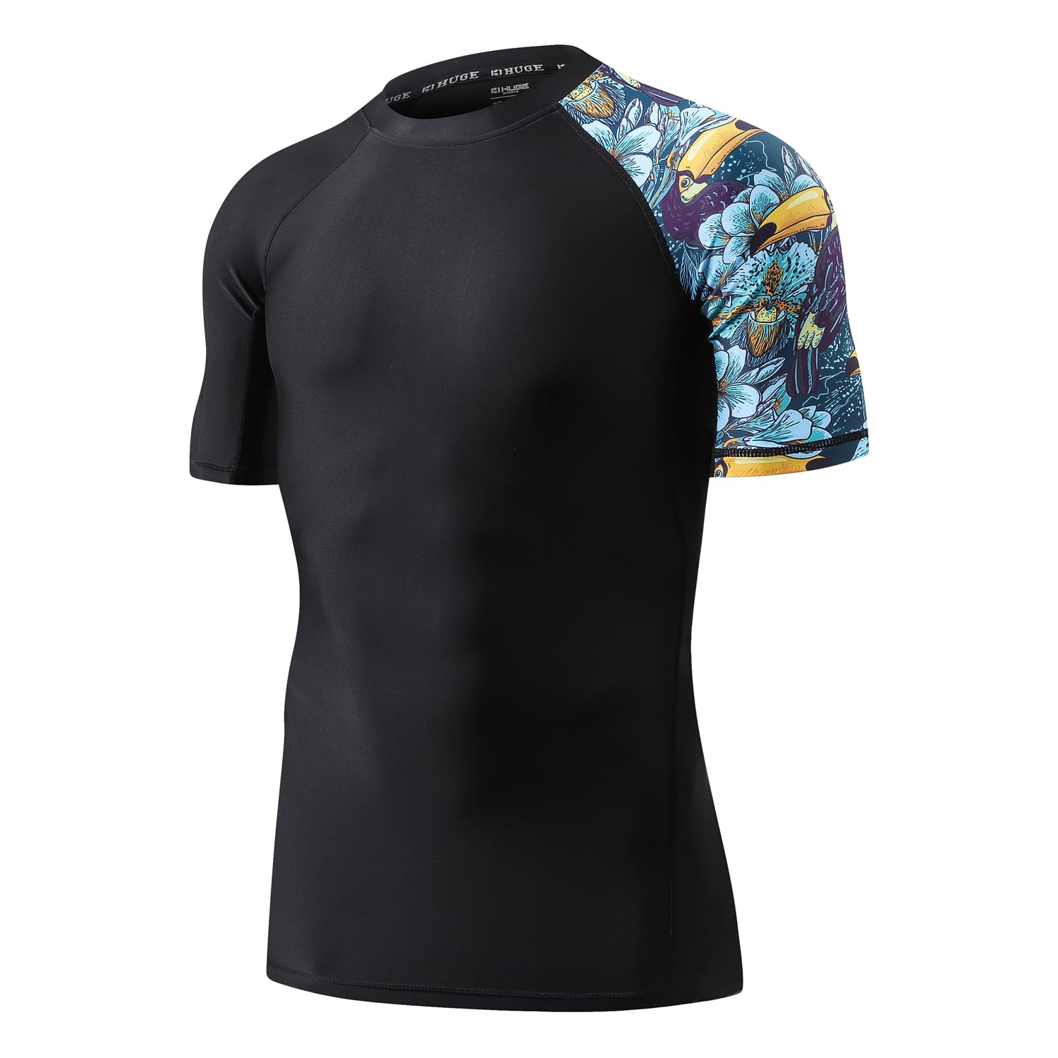 ADOREISM Men's Quick-Dry UPF 50+ Sun Protection Short Sleeve Rash Guard (HeyToucan, XL)