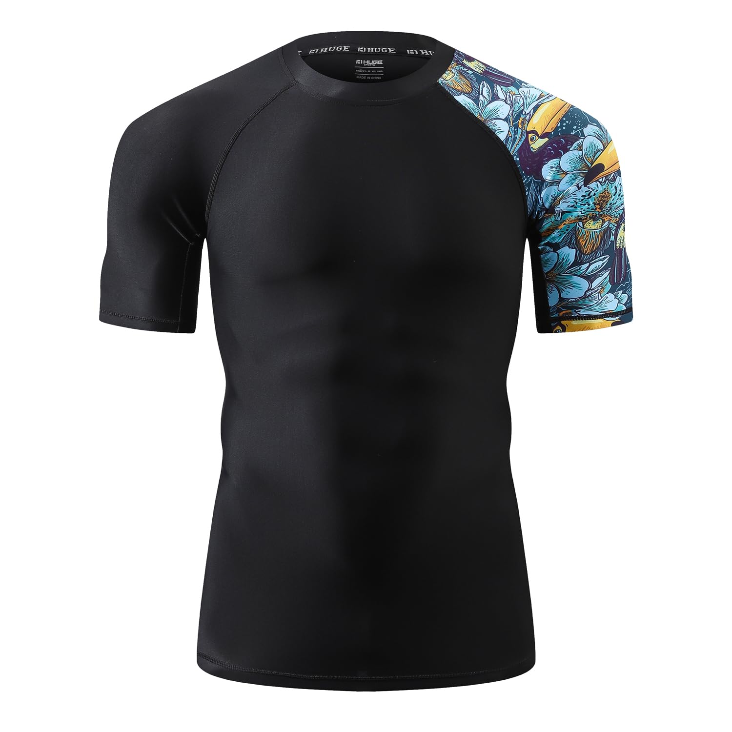 ADOREISM Men's Quick-Dry UPF 50+ Sun Protection Short Sleeve Rash Guard (HeyToucan, XL)