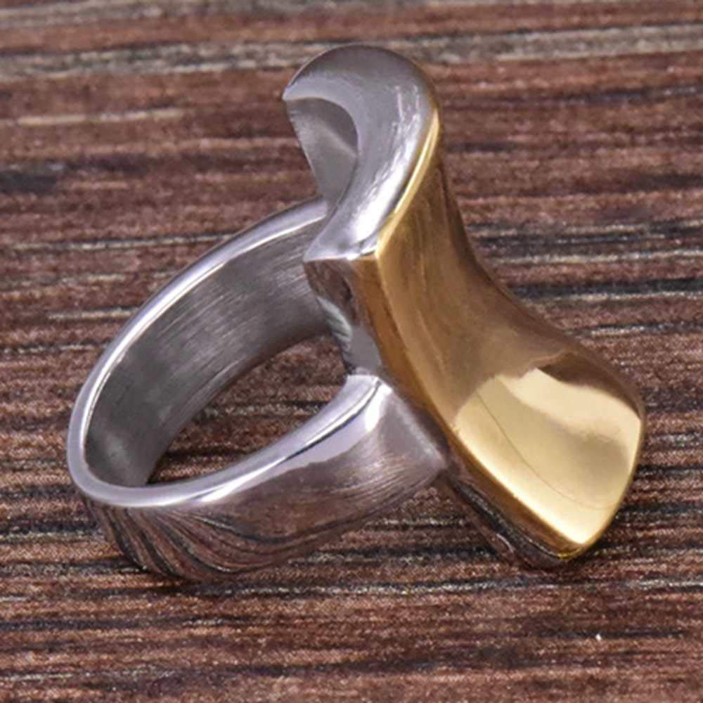 Jude Jewelers 18K Gold Plated Stainless Steel Curved Shape Chunky Style Cocktail Party Wedding Statement Ring (Silver Gold, 7)