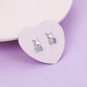 S925 Sterling Silver Cute Animal Hippo Hippopotamus Blue Cubic Zirconia Love Heart Stud Earrings Gifts for Women Teenager