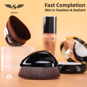 ShySwan Foundation Makeup Brush Flat Top Kabuki Face Blush Liquid Powder Foundation Brush for Blending Liquid, Cream or Flawless Powder Cosmetics with Bonus Protective Case (Black)