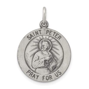 Sterling Silver Antiqued Saint Peter Medal 25mm 20mm style QC5753