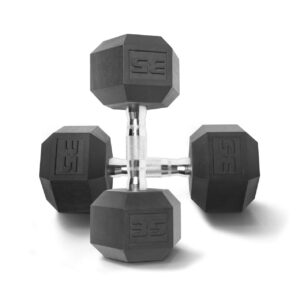 cap barbell hex rubber dumbbell with metal handles, heavy dumbbells choose weight (3lb, 5lb, 8lb, 10lb, 15lb, 20 lb, 25lb, 30lb, 35lb, 40lb, 50lb)