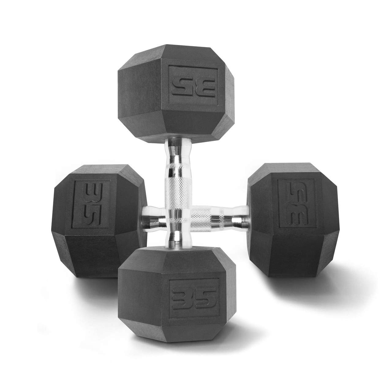 CAP Barbell Hex Rubber Dumbbell with Metal Handles, Heavy Dumbbells Choose Weight (3lb, 5lb, 8lb, 10lb, 15lb, 20 Lb, 25lb, 30lb, 35lb, 40lb, 50lb)