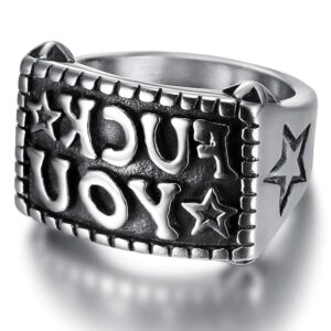 Jude Jewelers Retro Vintage Stainless Steel Fuck You Mantra Cocktail Party Graduation Party Ring (Silver, 9)