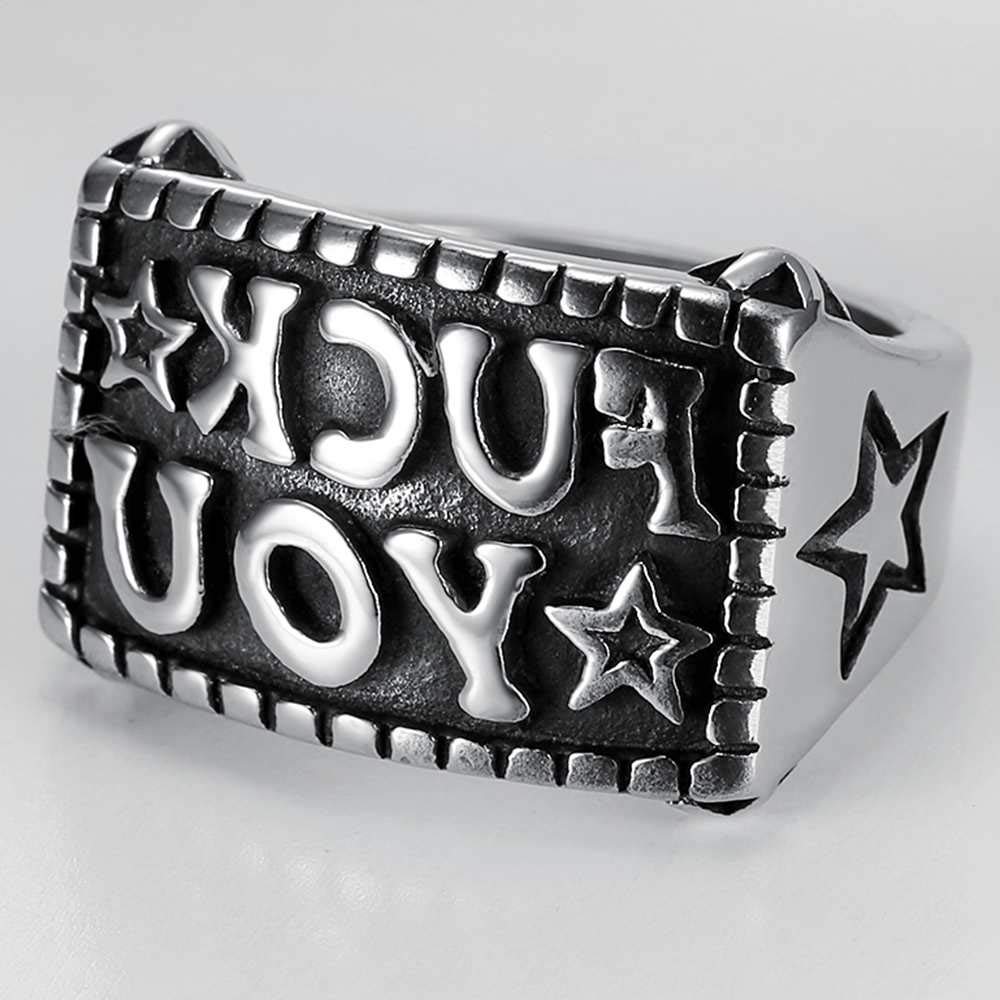 Jude Jewelers Retro Vintage Stainless Steel Fuck You Mantra Cocktail Party Graduation Party Ring (Silver, 9)