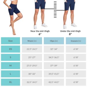 BALEAF Women's 6" High Waisted Biker Shorts Gym Workout Yoga Running Athletic Spandex Shorts with Pockets Dark Blue L