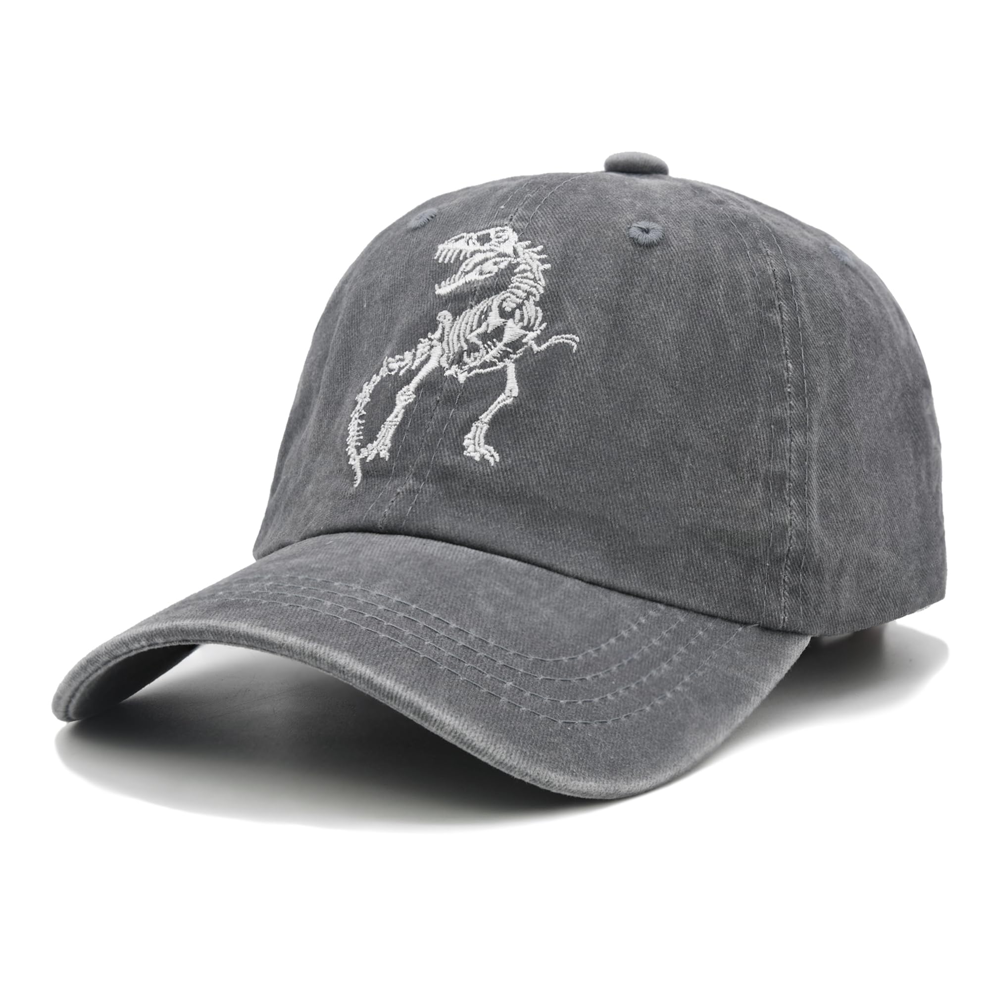 NVJUI JUFOPL Boys' Skull Dinosaur Hat, Washed Vintage Summer Baseball Cap for Kids Ages 2-9