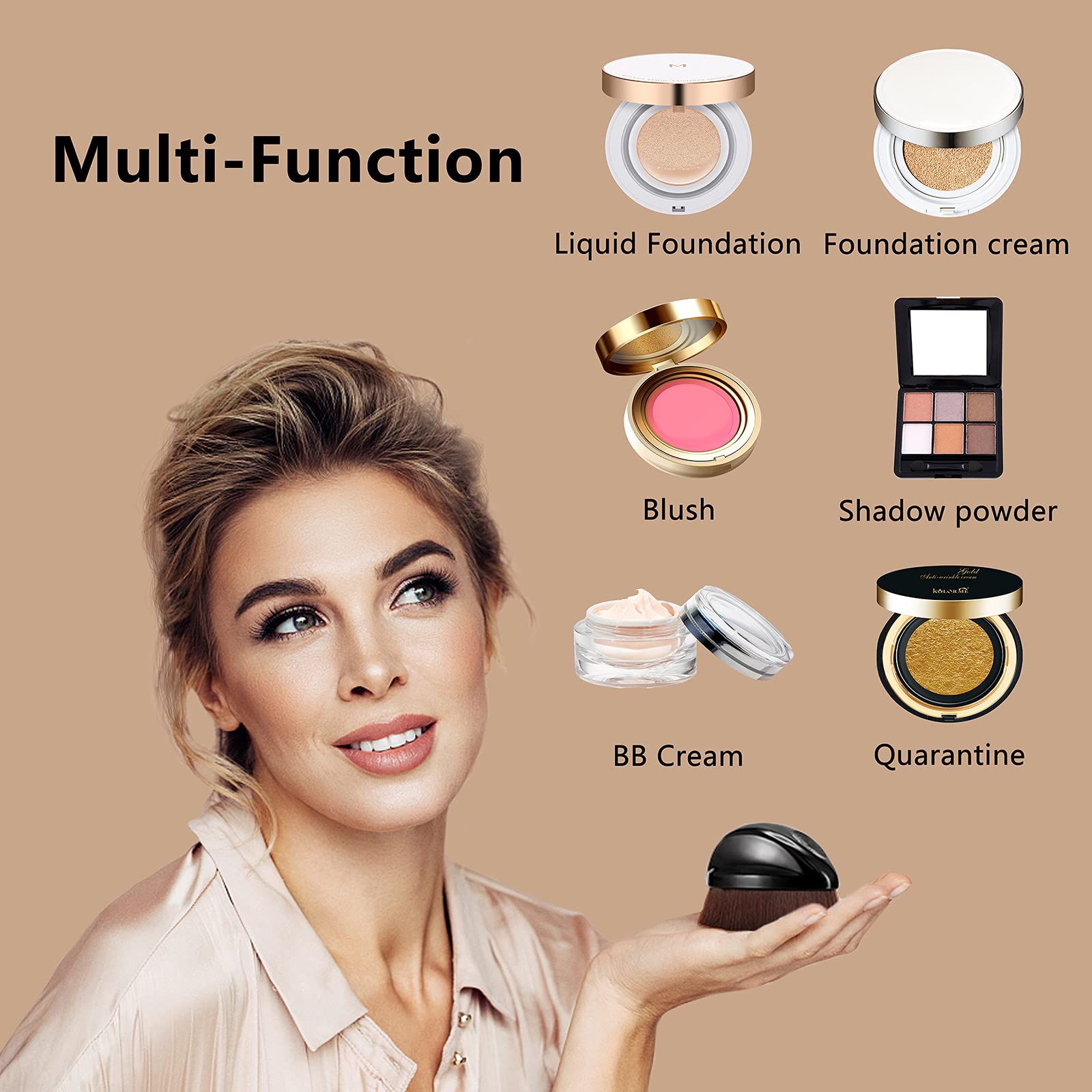 ShySwan Foundation Makeup Brush Flat Top Kabuki Face Blush Liquid Powder Foundation Brush for Blending Liquid, Cream or Flawless Powder Cosmetics with Bonus Protective Case (Black)