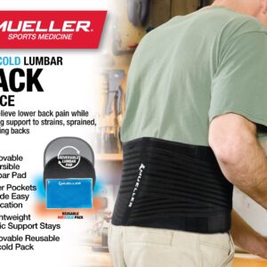 MUELLER Sports Medicine 4-in-1 Lumbar Back Brace with Removable Hot/Cold Pack, for Men and Women, Black, One Size