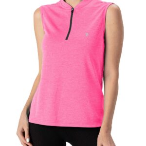 TBMPOY Women's UPF 50+ Golf Polo Shirts Sleeveless Zip Up Athletic Tank Tops Quick Dry Rose XL