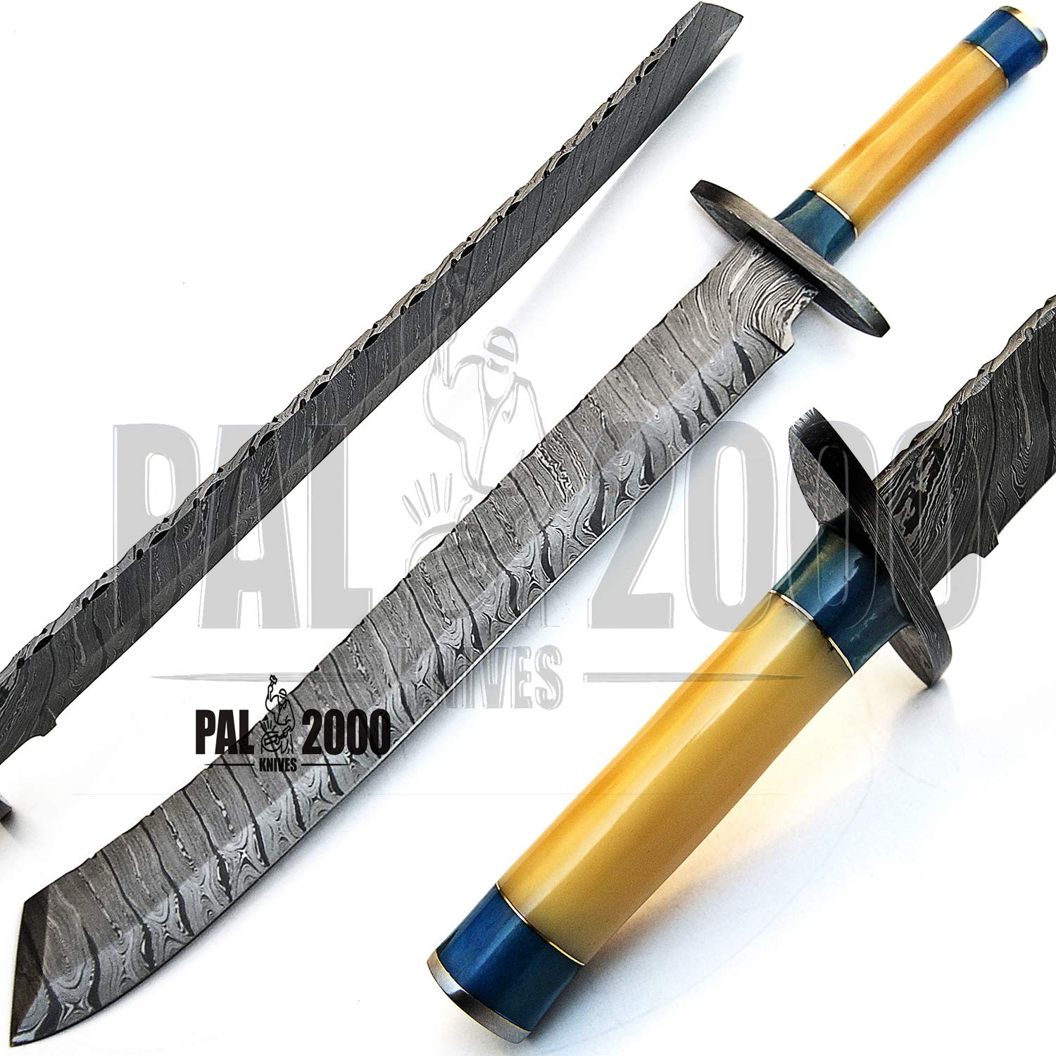 PAL 2000 HUNTING KNIVES KNI-9909 Custom Handmade Damascus steel 25 Inch Knife With Sheath