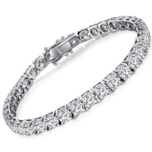 Tennis Bracelet Cubic Zirconia Bracelet for Women CZ Diamond Bracelet for Women Sterling Silver Bracelet Platinum Plated Tennis Bracelet Round Cubic Zirconia Women Bracelet Jewelry 4MM 6.5 Inch