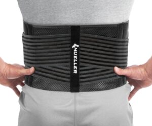 mueller sports medicine 4-in-1 lumbar back brace with removable hot/cold pack, for men and women, black, one size