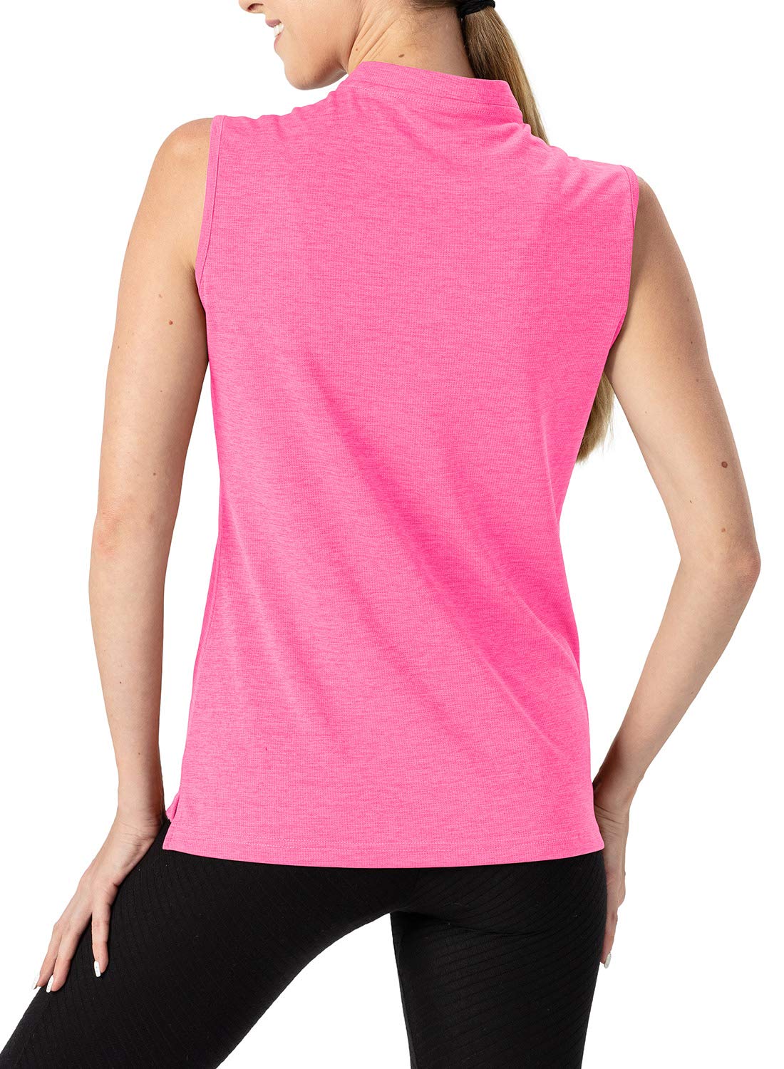 TBMPOY Women's UPF 50+ Golf Polo Shirts Sleeveless Zip Up Athletic Tank Tops Quick Dry Rose XL