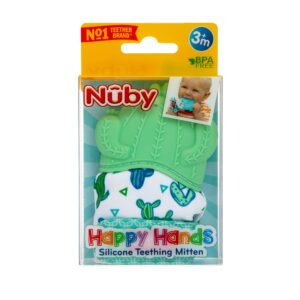 Nuby Happy Hands Silicone Teething Mitten: 3M+, Cactus, Green (80727)