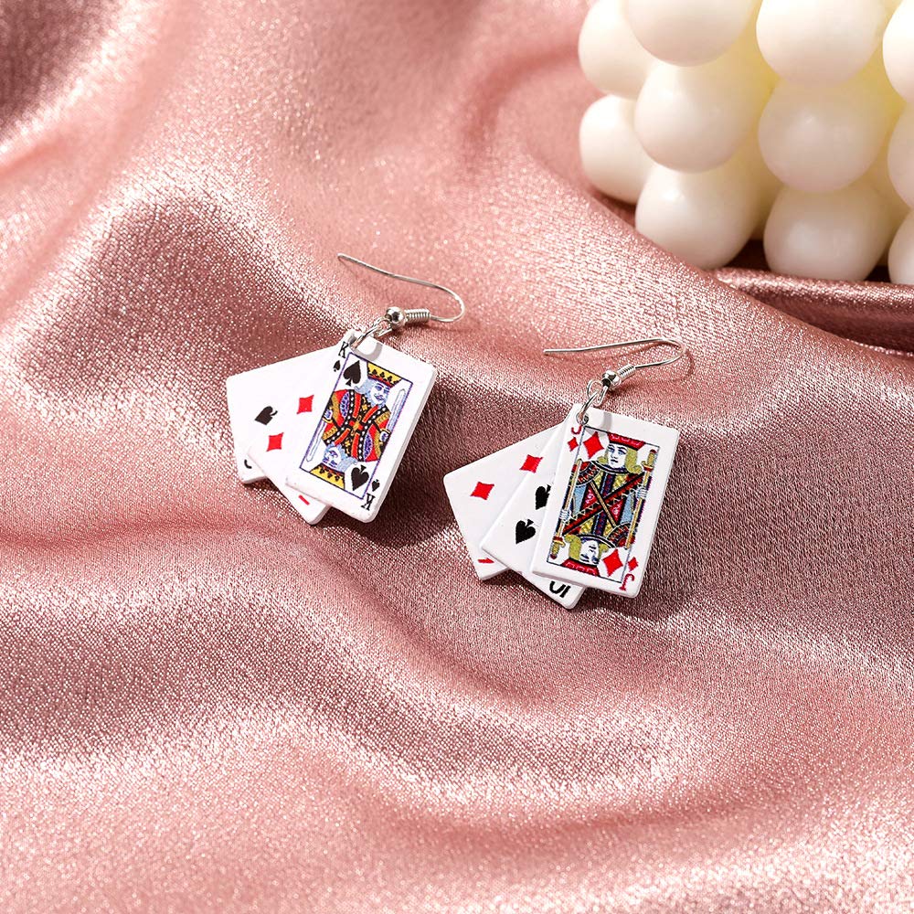 Personality Poker Dangle Earrings Metal Alloy Game cards Simulate Cool Funny Earrings for Women-Earrings