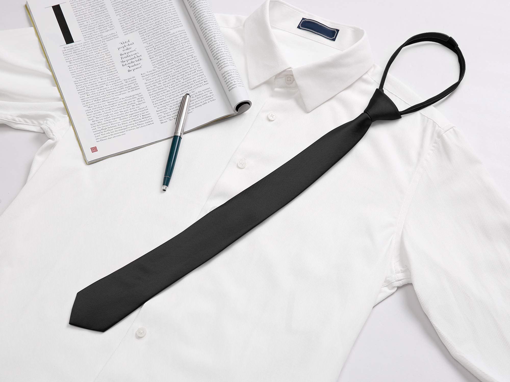 Allegra K Men's Skinny Pretied Solid Color Zipper Ties Neck Adjustable Strap Wedding Groom Tie One Size Black