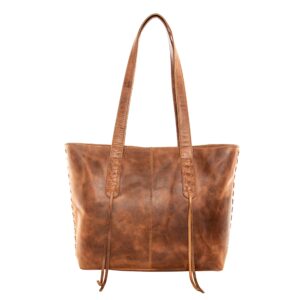 Lady Conceal Concealed Carry Large Leather Norah Laced Tote (Cognac)