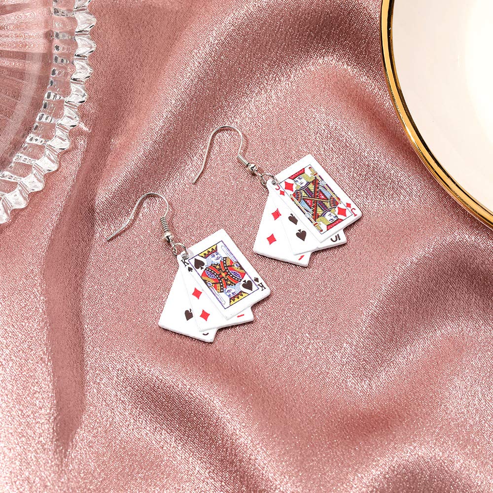 Personality Poker Dangle Earrings Metal Alloy Game cards Simulate Cool Funny Earrings for Women-Earrings