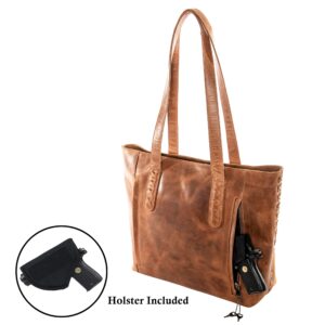 Lady Conceal Concealed Carry Large Leather Norah Laced Tote (Cognac)