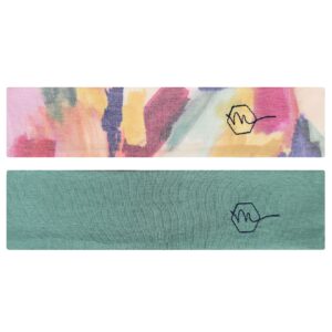 maven thread women's 2" wide no-slip, sweat-wicking headband for exercise and yoga, 2-pack, colorful brushstroke and green solid (serenity)